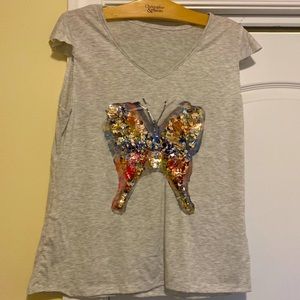 Ladies tee with sequin butterfly